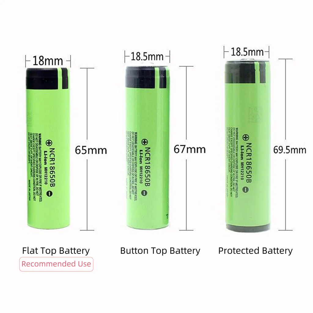 Image of three different 18650 batteries